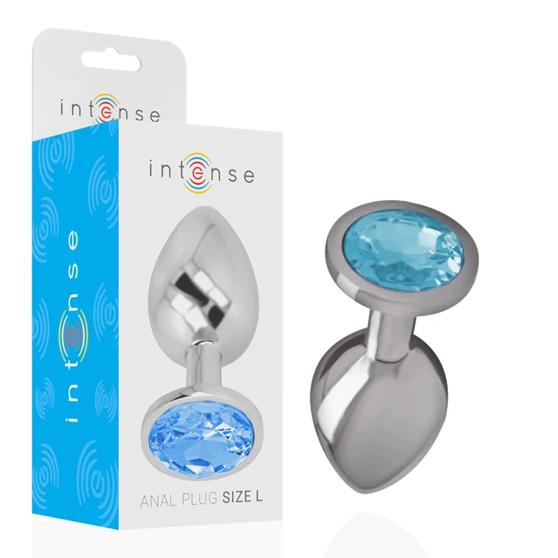 Intense - Aluminum Metal Anal Plug with Blue Crystal Size L