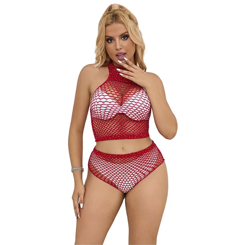 Subblime - 952402 Fishnet Set with Pink Diamonds One Size