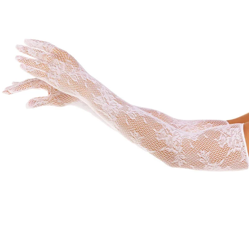 Leg Avenue - Red Floral Gloves White