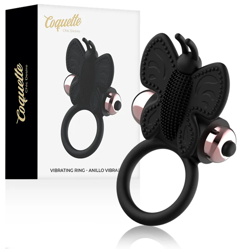Coquette Chic Desire - Cock Ring Butterfly with Vibrator Black/ Gold