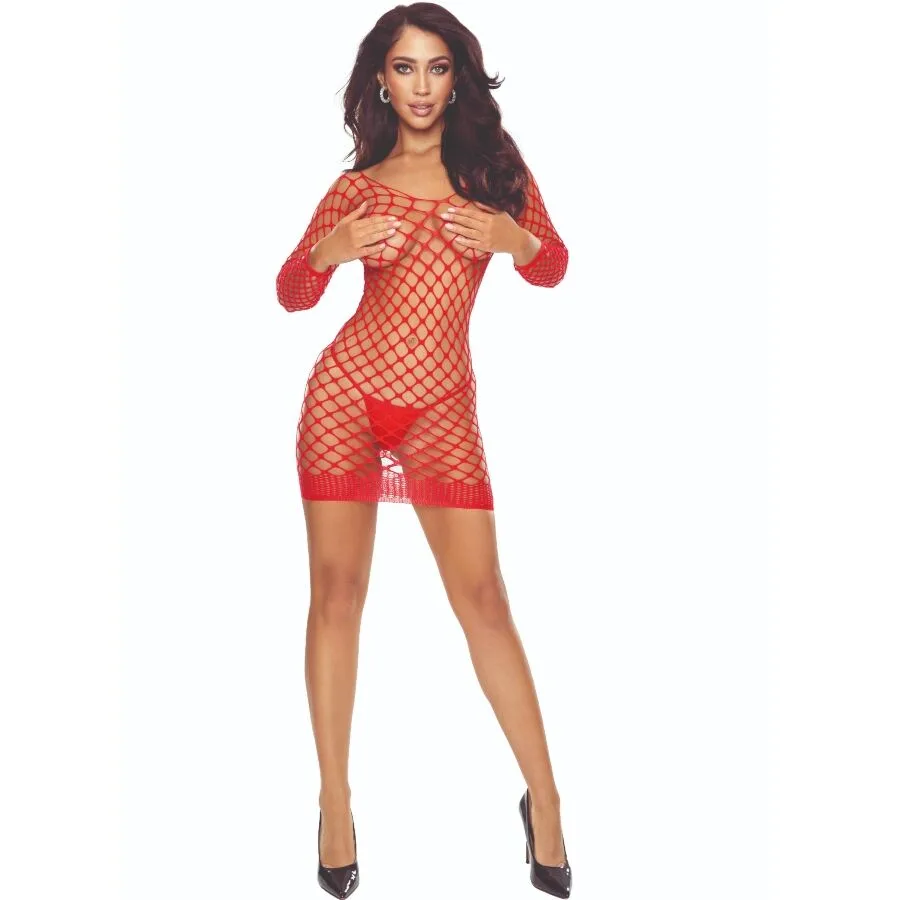Passion - Bs108 Bodystocking Grid Red