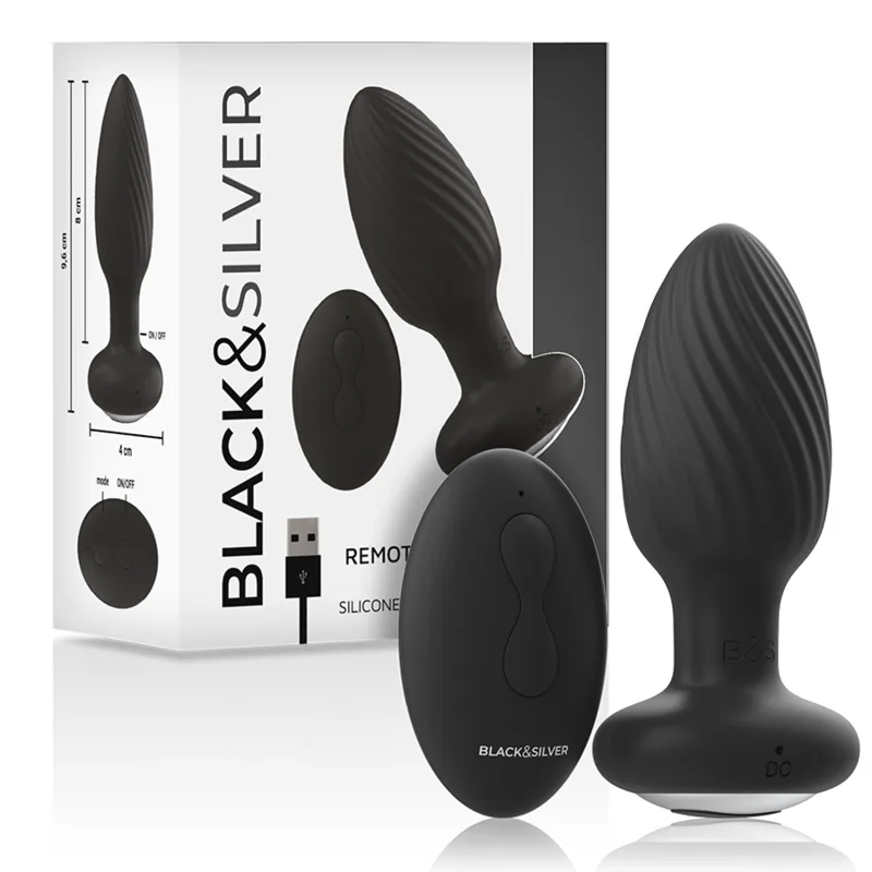Preto&Silver - Plug de Poços Silicone Anal Rotator Controle Remoto