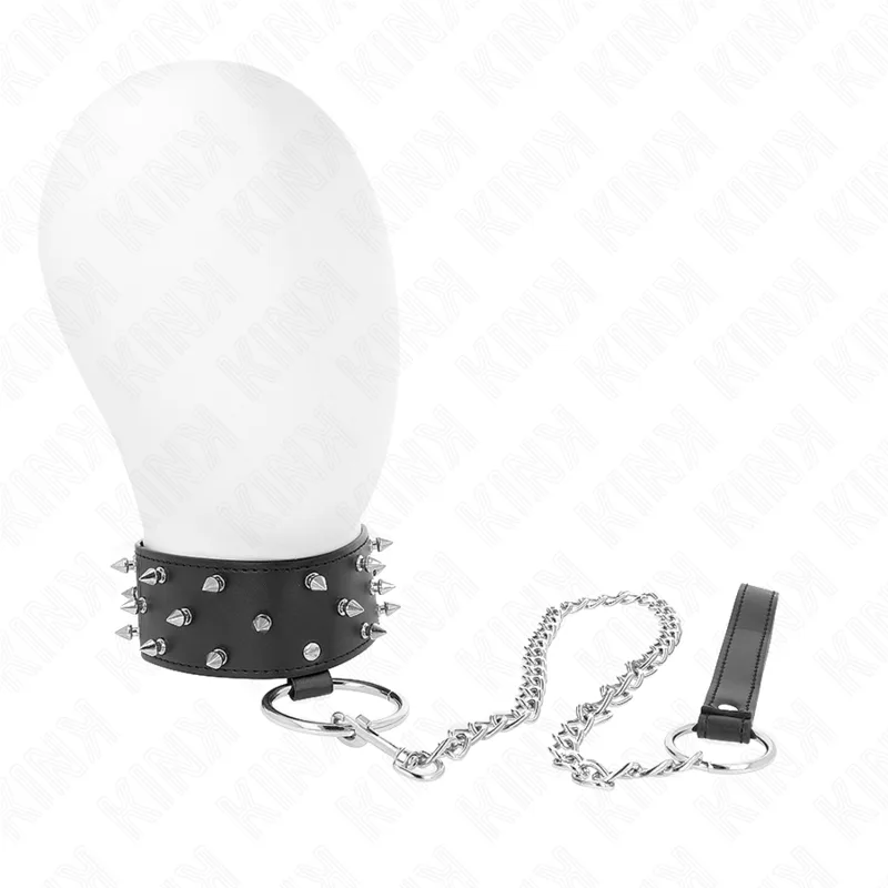 Kink - Necklace with Leash 65 cm with Silver Studs Model 5 Adjustable 36-43 cm X 5 cm