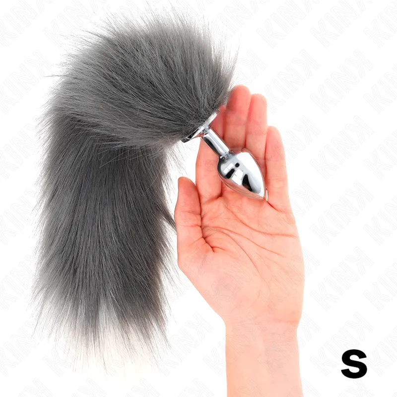 Kink - Anal Plug Size S 7 X 3 cm with Synthetic Tail 40 cm Grey and White