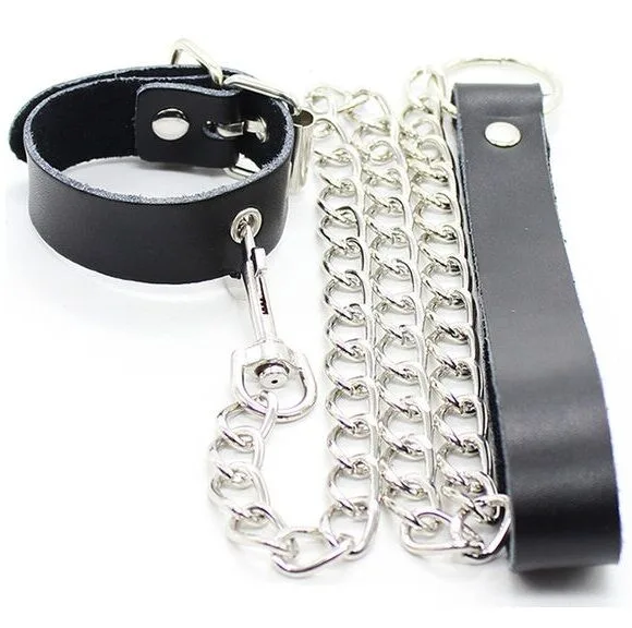 Ohmama Fetish - Penis Necklace and Leather Strap with Metal Chain