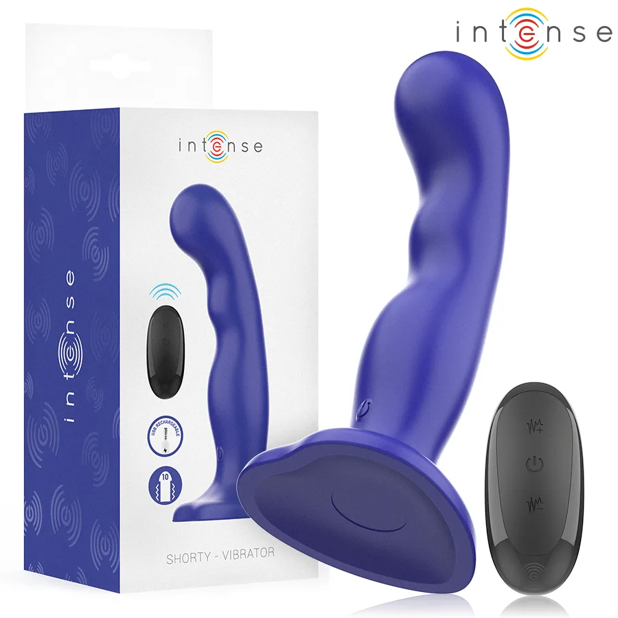 Intense - Shorty Vibrator with Suction Cup Blue Remote Control