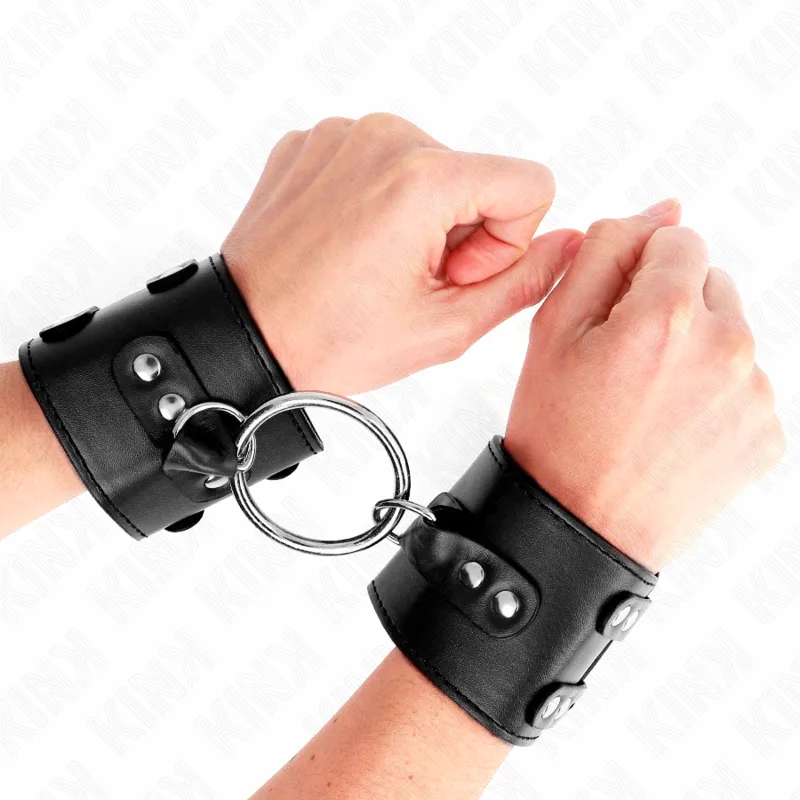 Kink - Fixed Wrist Restraints with Ring and Studs Adjustable Black 17-22 cm X 6.5 cm