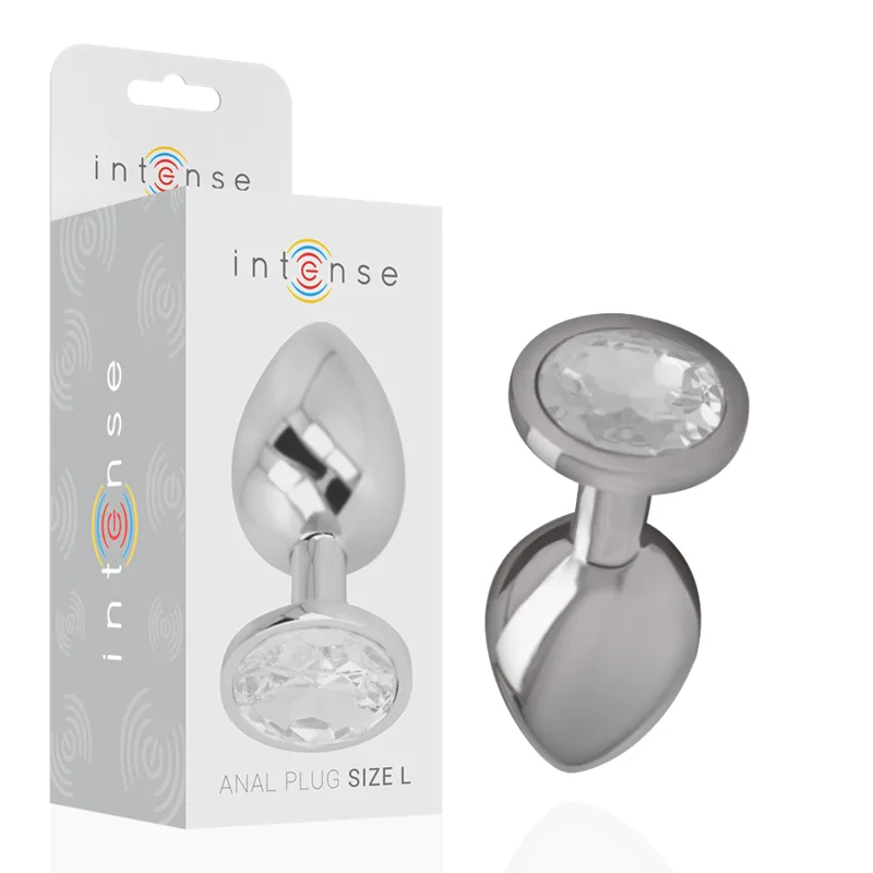 Intense - Aluminum Metal Anal Plug with Silver Crystal Size L