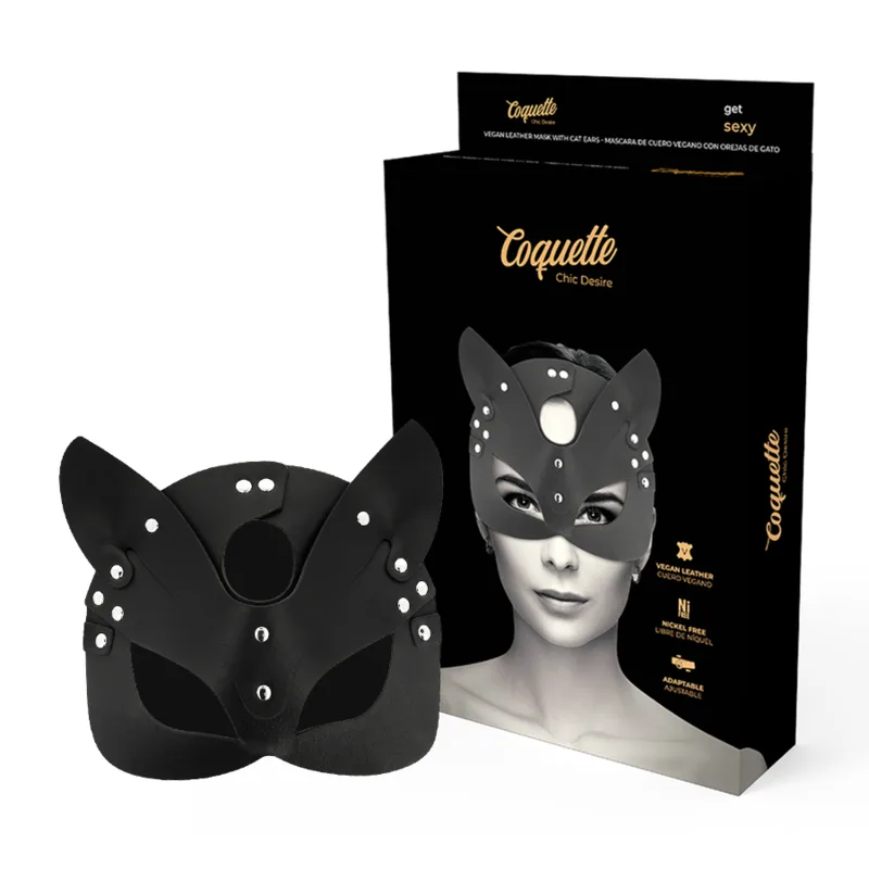 Coquette Chic Desire - Vegan Leather Mask with Bunny Ears
