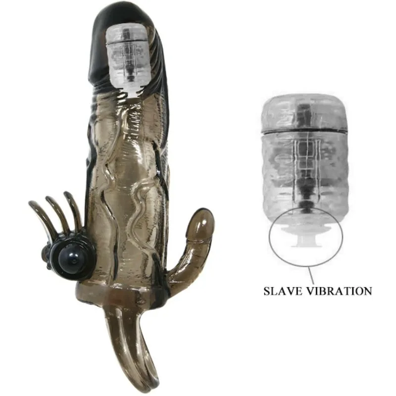 Baile - Brave Man Penis Cover with Clit and Anal Stimulation Double Bullet Black 16.5 cm