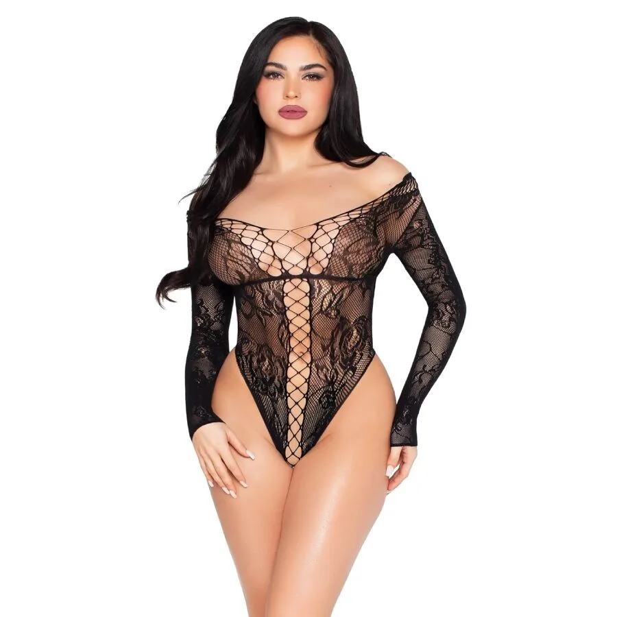 Leg Avenue - 89370 Tule de Renda e Rede Preto - Tamanho Único