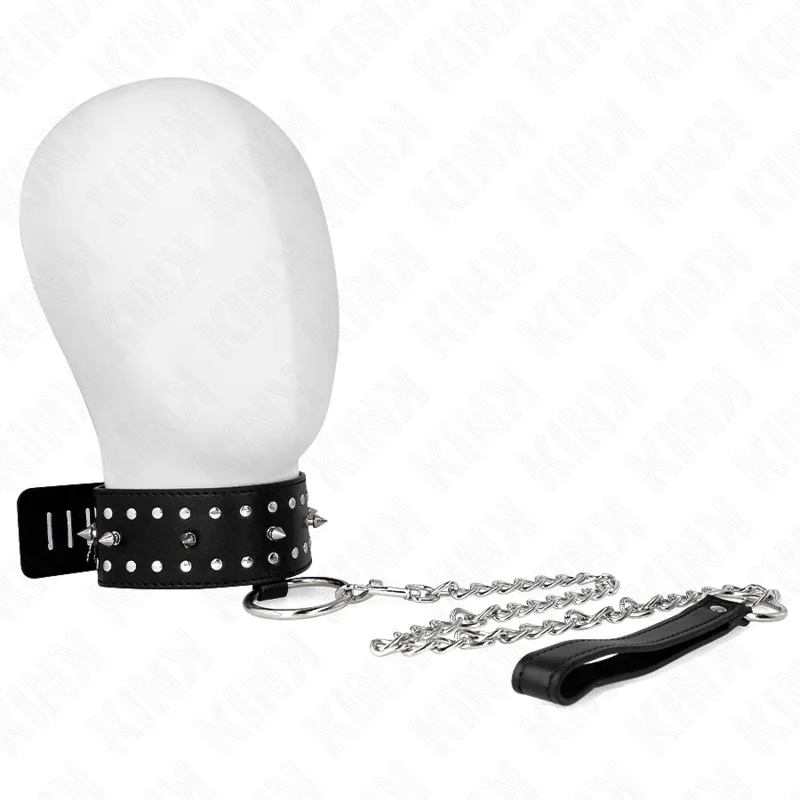Kink - Necklace with Leash 65 cm with Silver Studs Model 1 Adjustable 36-43 cm X 5 cm
