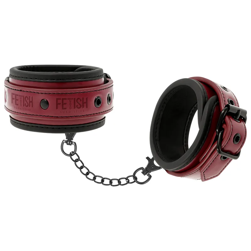 Fetish Submissive Dark Room - Vegan Leather Ankle Handcuffs with Neoprene Lining