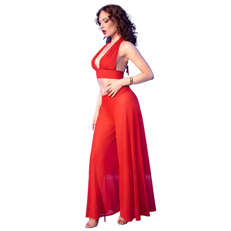 Chilirose - Cr 4857 Red Top and Pants Set Size XL