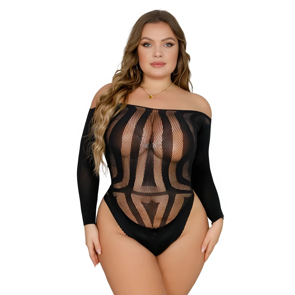 Lace by LJ Plus Size Long Sleeved Cut Out Back Bodysuit