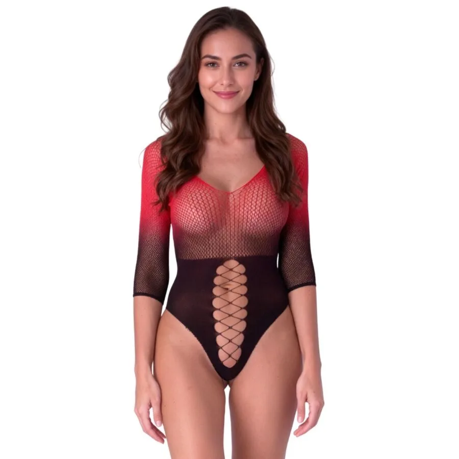 Passion - Bs118 Black and Red Mesh Bodystocking