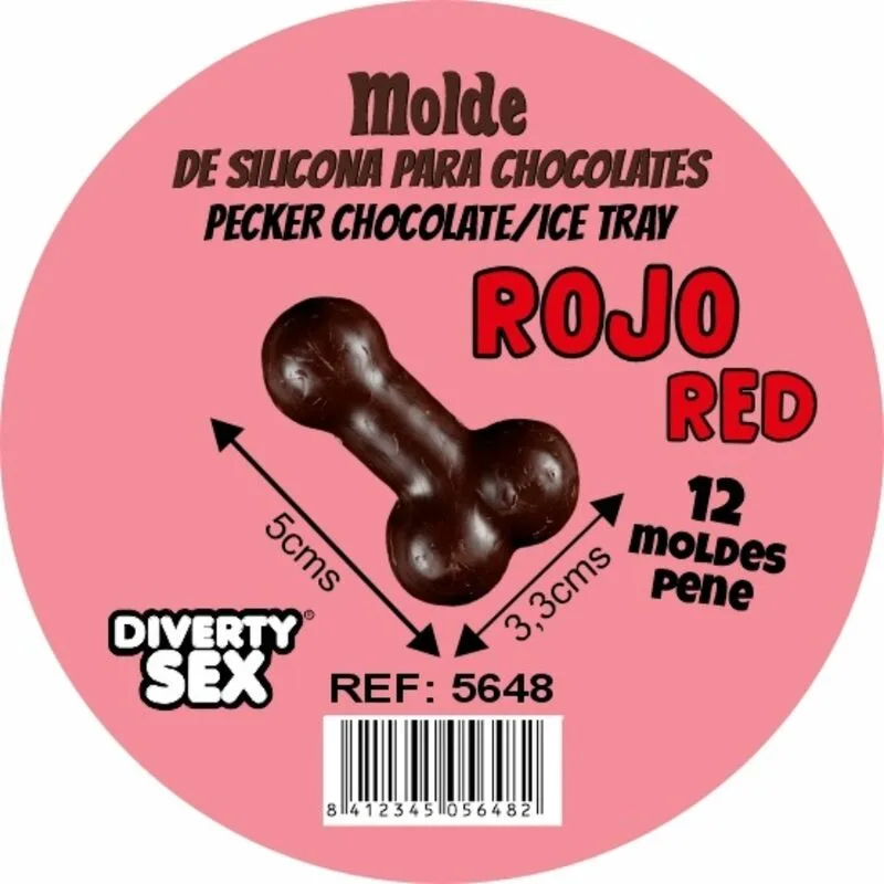 Diablo Picante - Chocolate Mold with 12 Silicone Penises for Hanging Red