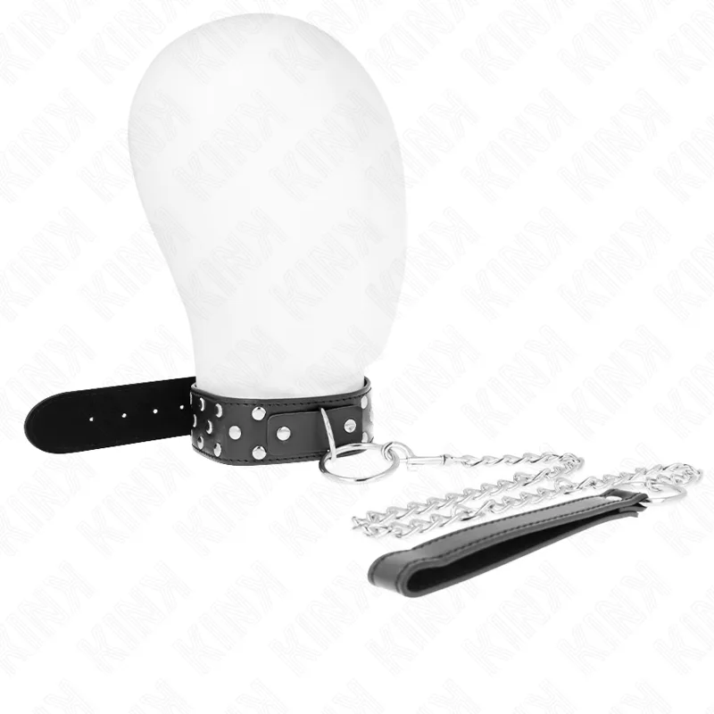 Kink - Ring Rivet Strap Necklace with Belt 65 cm Black Adjustable 36-50 cm X 3.8 cm