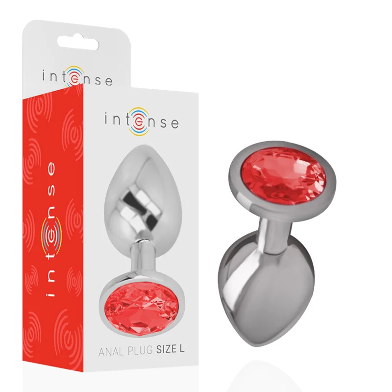 Intense - Aluminum Metal Anal Plug with Red Crystal Size L