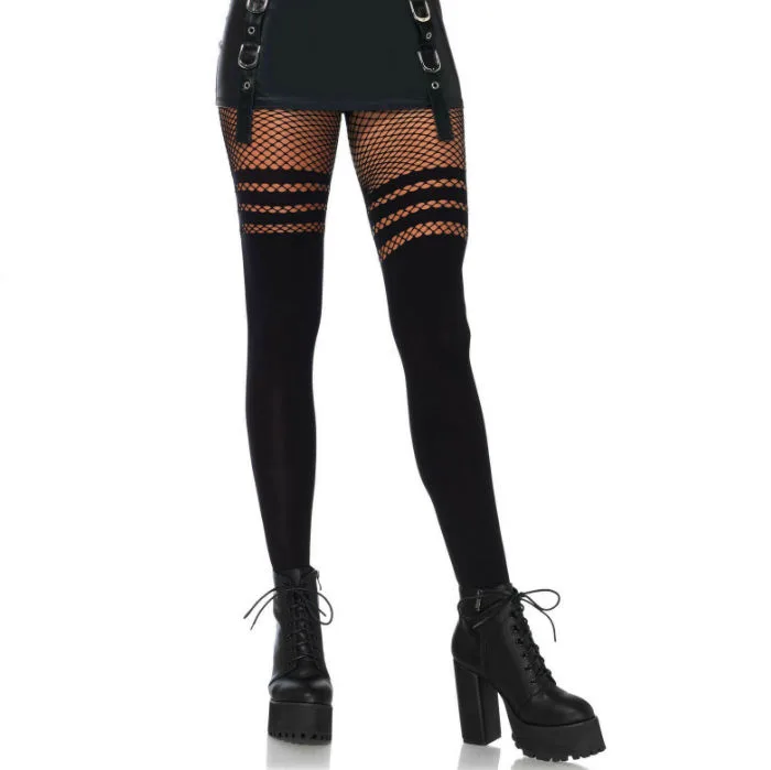 Leg Avenue - Pantyhouse Wit Fisnhet Stripes