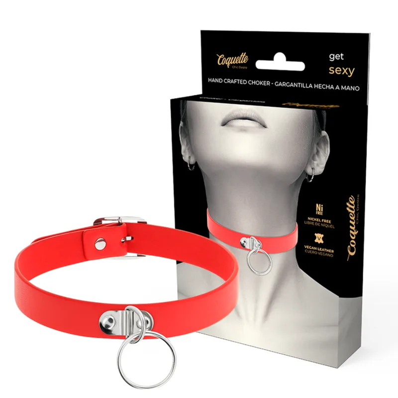 Coquette Chic Desire - Red Vegan Leather Necklace Woman Fetish Accessory
