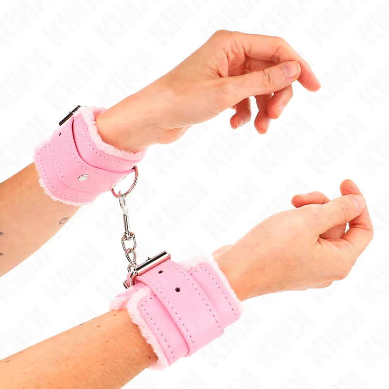 Kink - Fur Lined Wrist Restraints Pink with Pink Belt Adjustable 17-29 cm X 6 cm