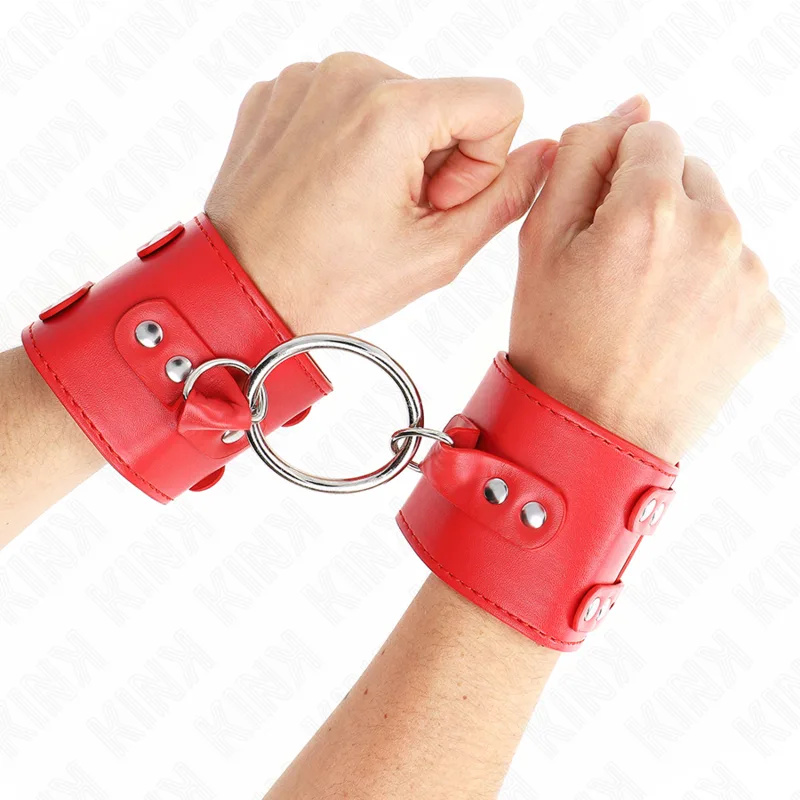 Kink - Fixed Wrist Restraints with Ring and Studs Adjustable Red 17-22 cm X 6.5 cm