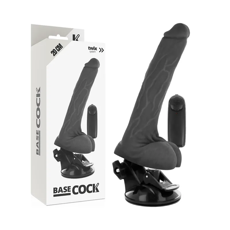 Basecock - Realistic Black Remote Control Vibrator with Testicles 20 cm -O- 4 cm