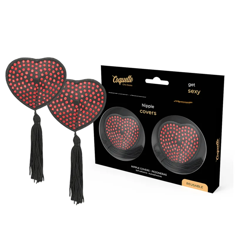 Coquette Chic Desire - Nipple Covers Heart Black / Red