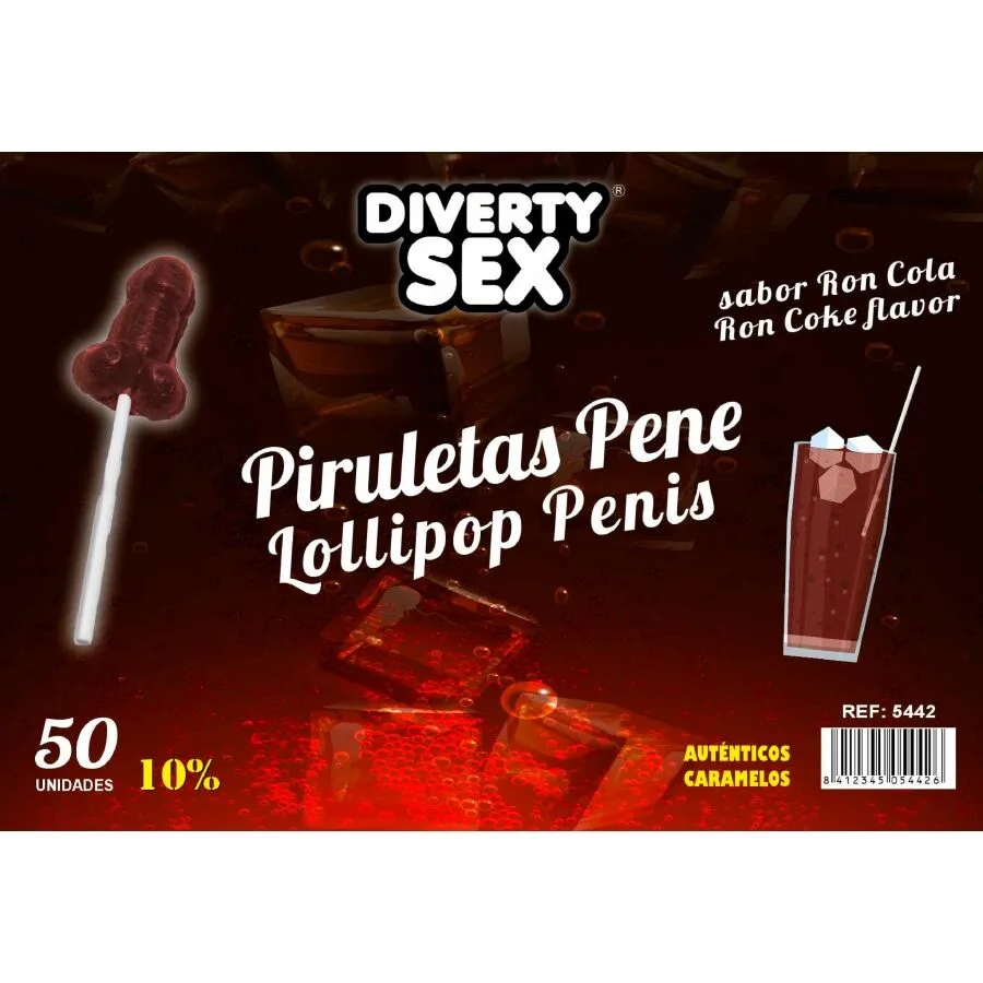 Diablo Goloso - 50 Penis Lollipops Ron Cola Flavor 10% Alcohol
