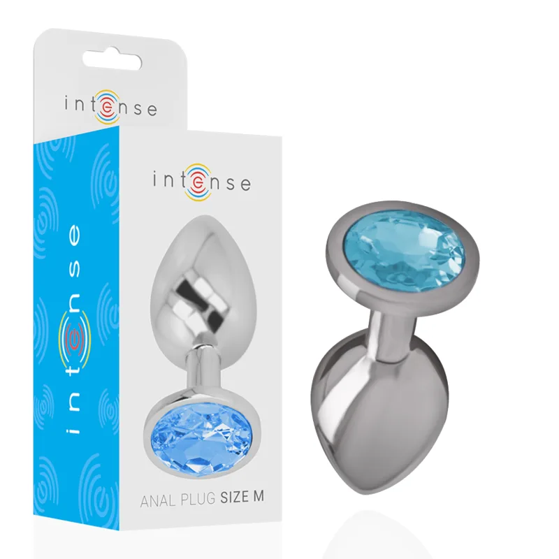 Intense - Aluminum Metal Anal Plug with Blue Glass Size M