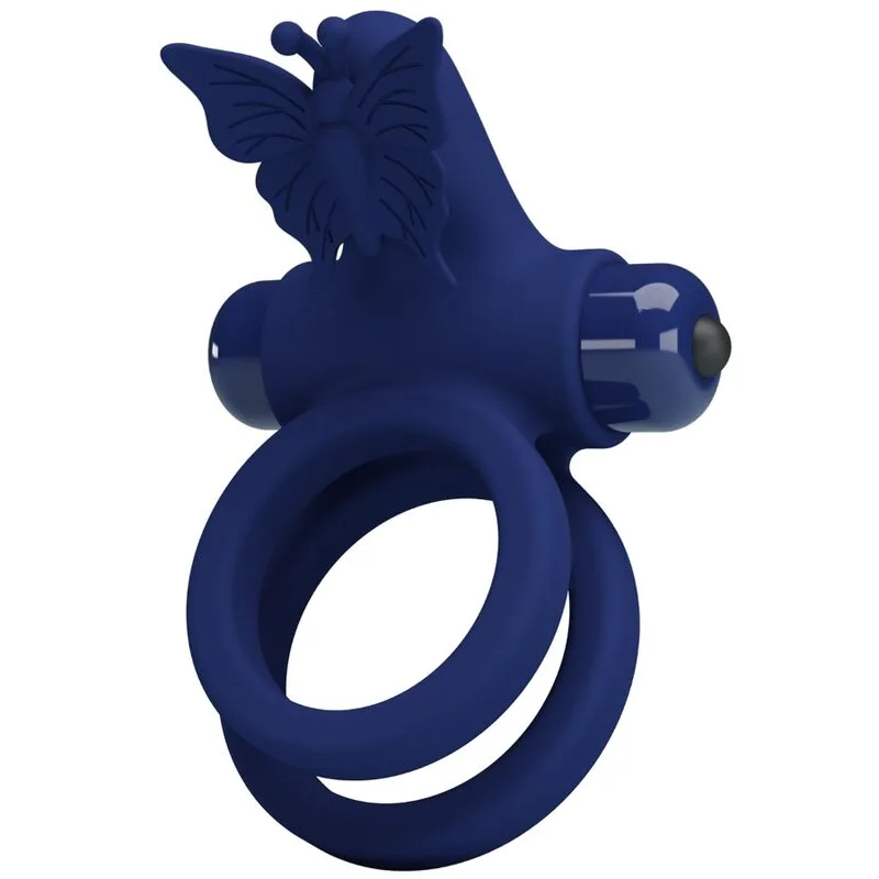 Pretty Love - Jamele Double Ring with Vibration & Butterfly Stimulator Blue