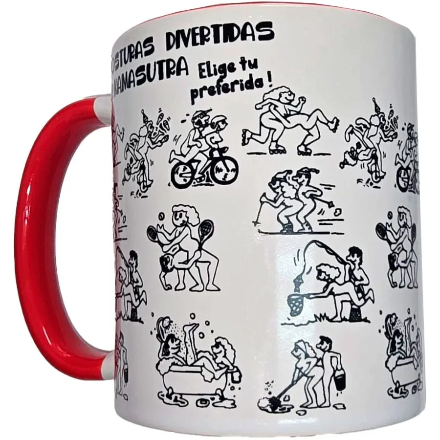 Diablo Picante - White Kamasutra Positions Mug with Red Handle 370 ml