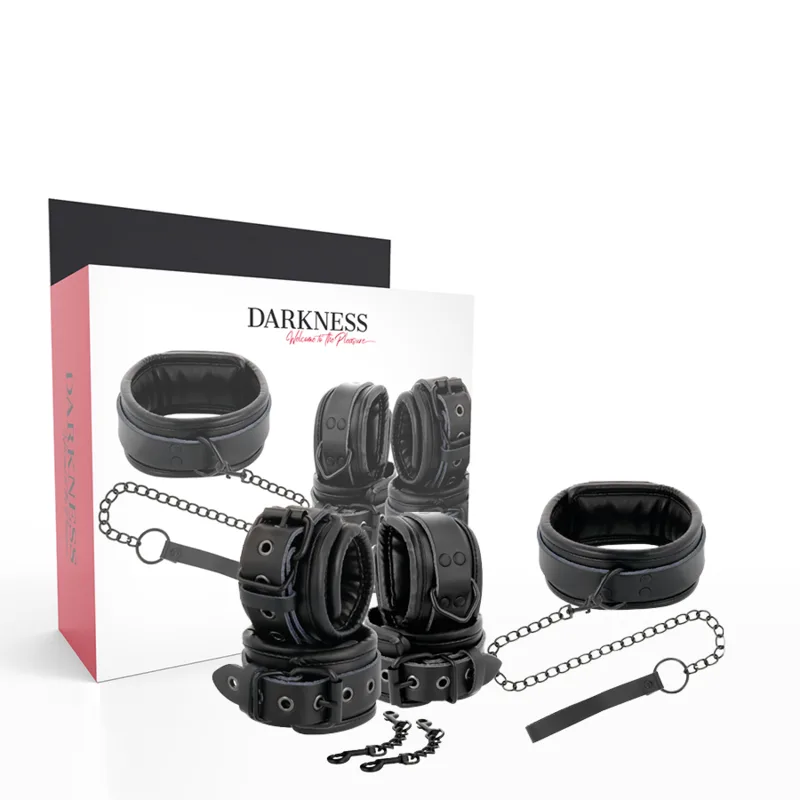 Darkness - Black Leather Handcuffs and Collar