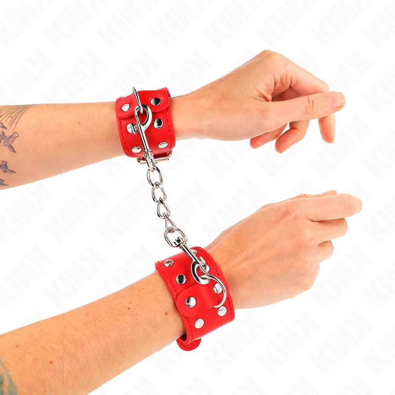 Kink - Wristbands with Double Line of Adjustable Studs Red