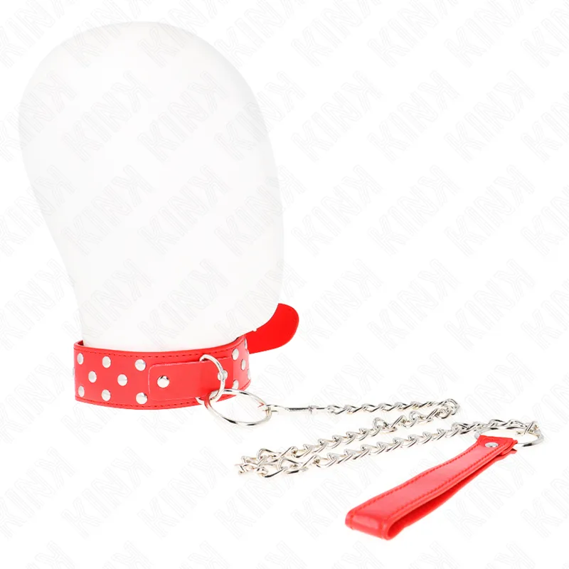 Kink - Ring Rivet Strap Necklace with Belt 65 cm Red Adjustable 36-50 cm X 3.8 cm