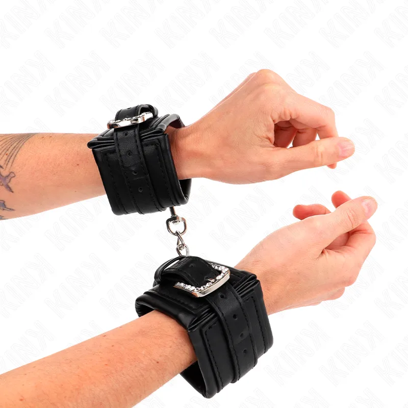 Kink - Rhinestone Buckle Wrist Restraints Black Adjustable 25-32 cm X 5.5 cm