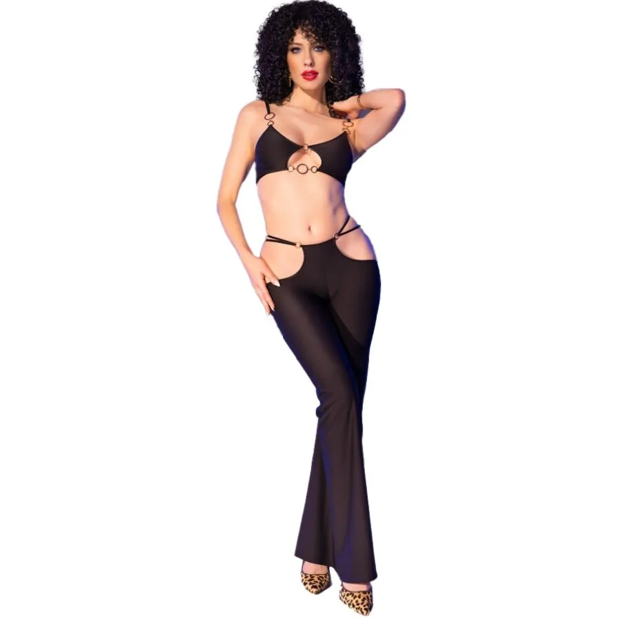Chilirose - Cr 4851 Conjunto de Top e Legging Preto com Acessórios Dourados M