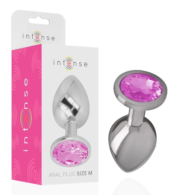 Intense - Aluminum Metal Anal Plug with Pink Crystal Size M