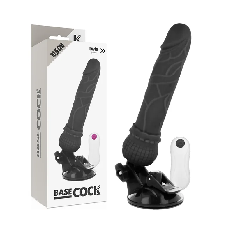 Basecock - Vibrador de Controle Remoto Realista Preto 19,5 cm -o- 4 cm