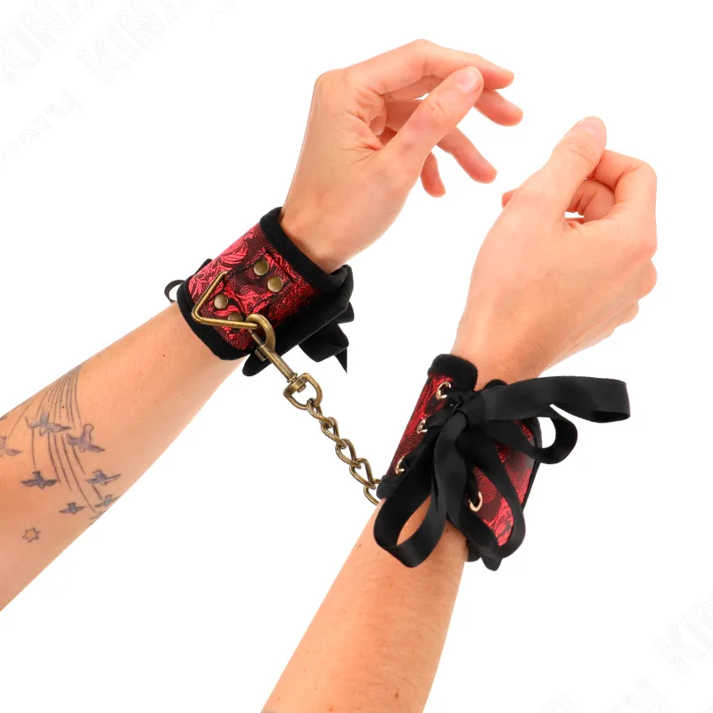 Kink - Scandal Wrist Restraints Red-Black Lace Details 24.5 cm X 6.5 cm