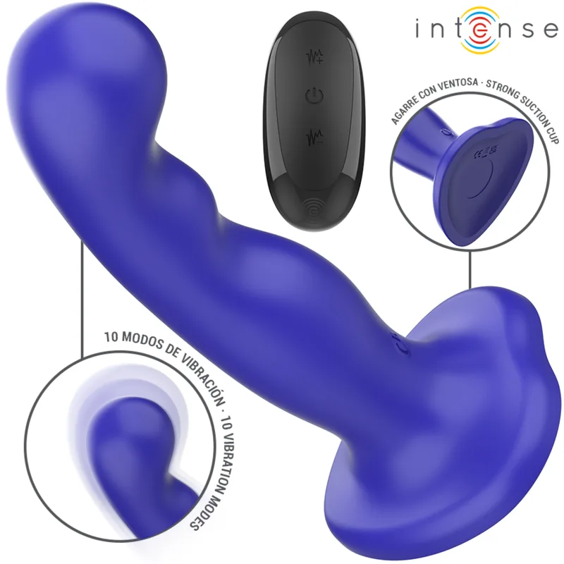 Intense - Shorty Vibrator with Suction Cup Blue Remote Control