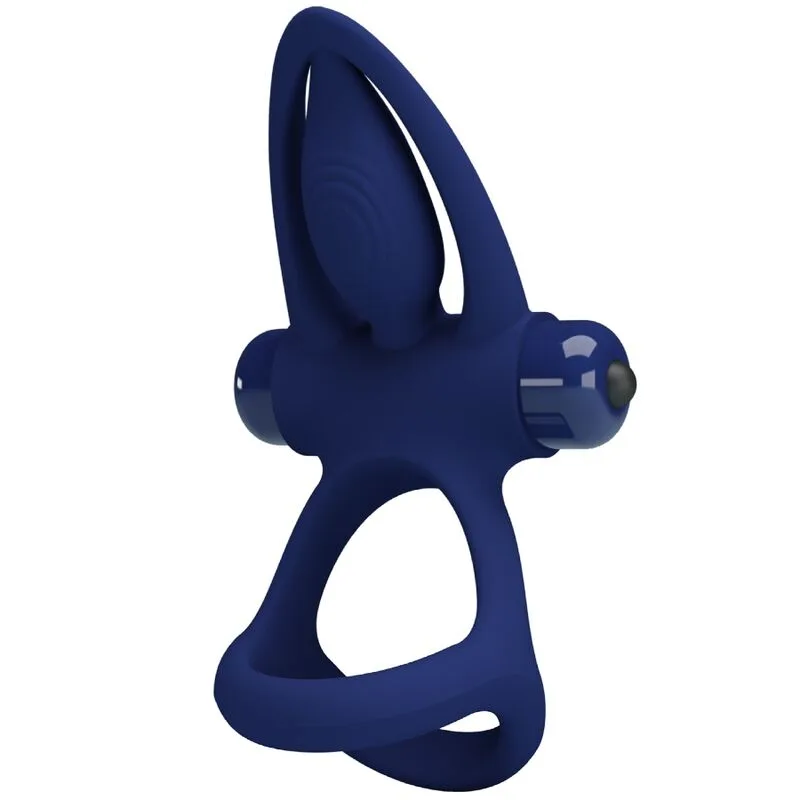 Pretty Love - Mat Double Ring with Vibration & Stimulator Blue