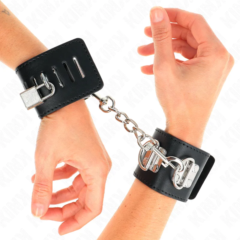 Kink - Multiposition Wrist Restraints with Padlock Closure Black Adjustable 16-23 cm X 5.5 cm