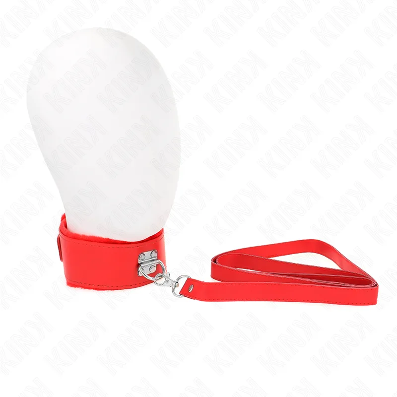 Kink - Necklace with Leash 116 cm with Silver Studs Model 4 Red Adjustable 40-48 cm X 6 cm