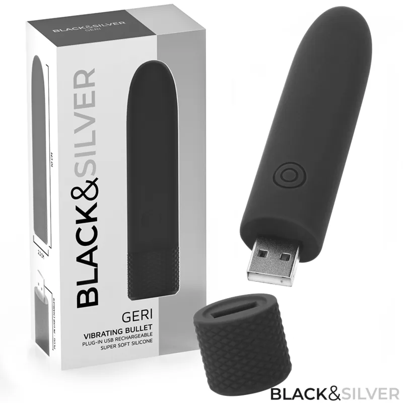 Black & Silver - Geri USB Rechargeable Vibrating Bullet 8 Vibrations Black 10 X 2.2 cm