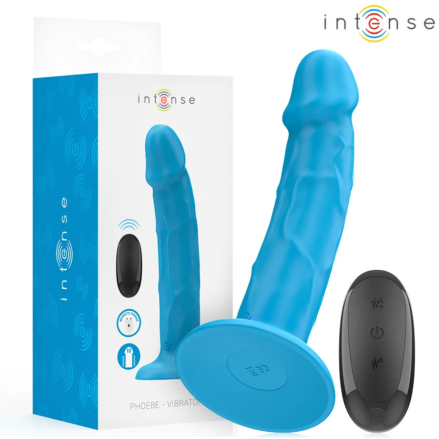 Intense - Phoebe Realistic Vibrator 10 Vibrations Blue Remote Control