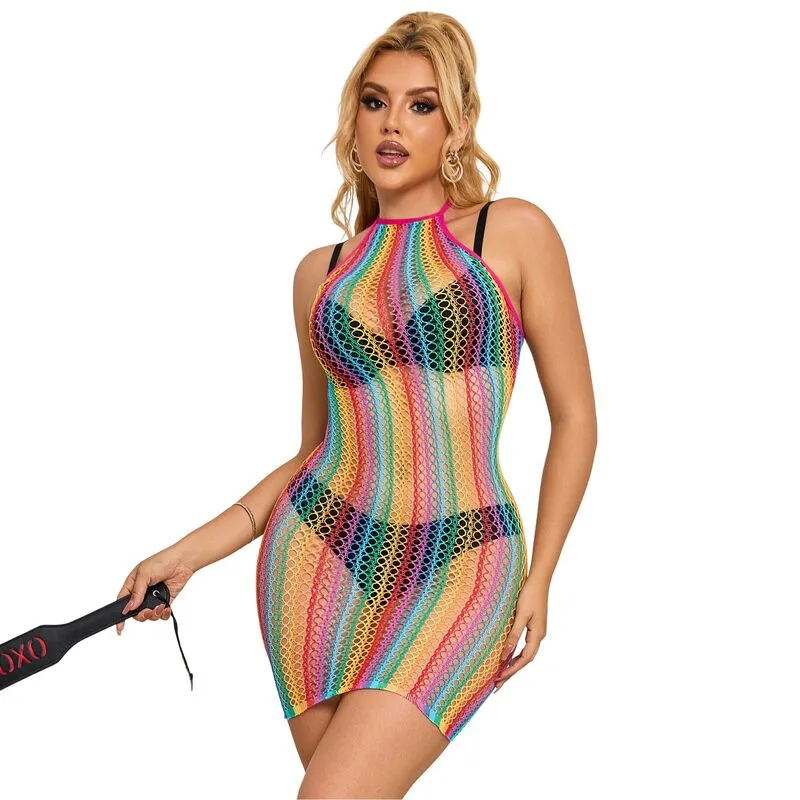 Subblime - 952341 Rainbow Fishnet Dress One Size