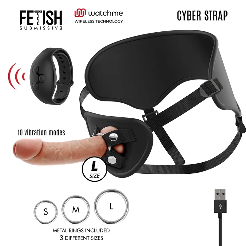 Fetish Submissive Cyber Strap - Harness with Remote Control Dildo Watchme L Technology