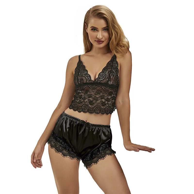 Subblime - 953942 Camisola de Seda Casual + Calça de Renda Preta L/XL